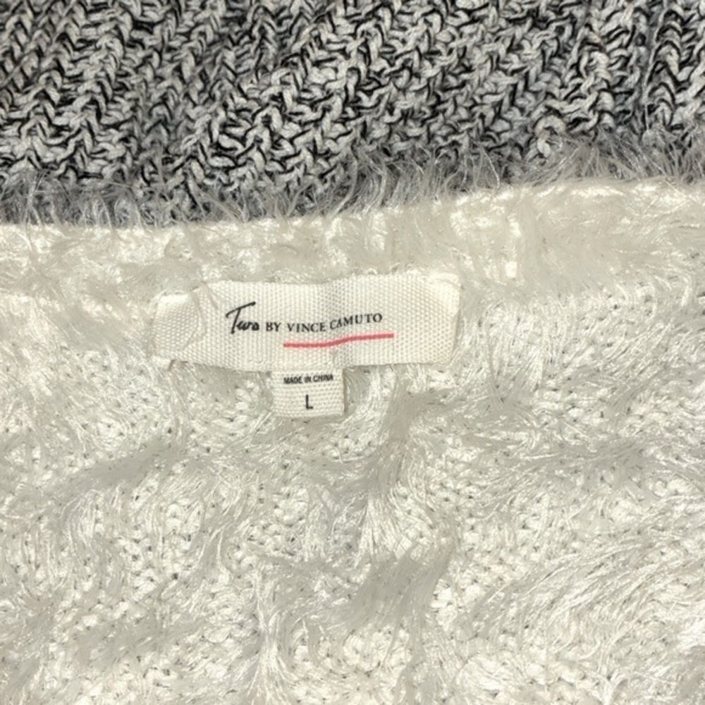Two by Vince Camuto Cream & Black Heather Sweater Cotton Luxe Feel Blend - Picture 3 of 4
